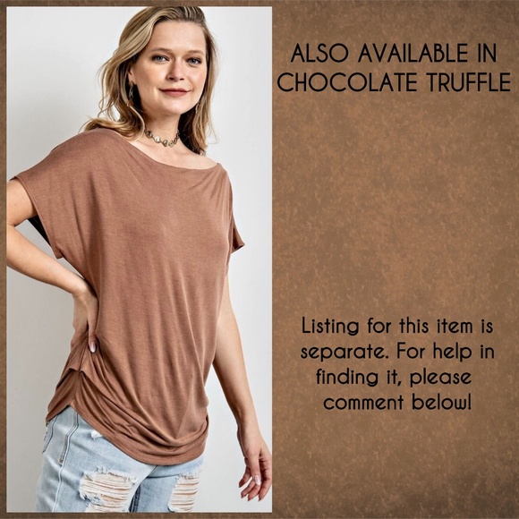 EASEL Ruched Sides Slouchy Short Dolman Sleeves Slinky Boat Neck Top Scooped Hem - Picture 12 of 13